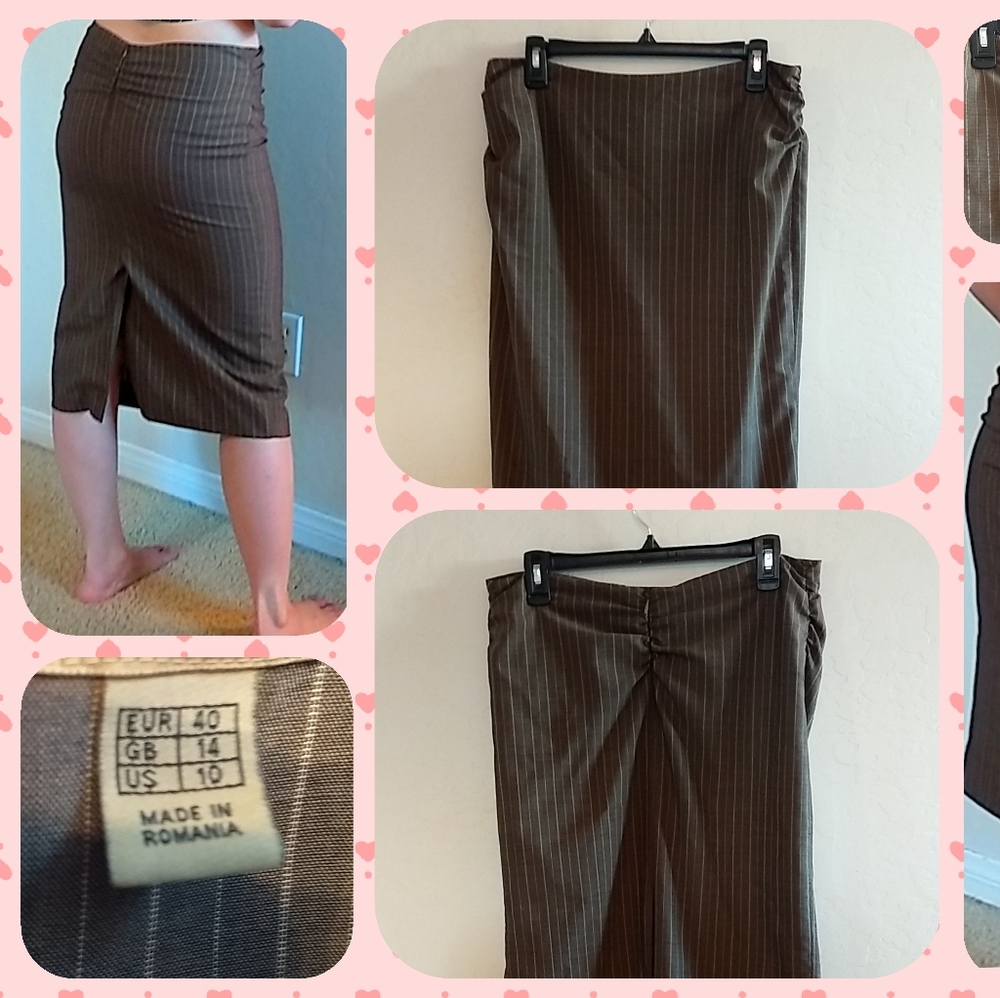 Brown pencil skirt with caramel pin stripes